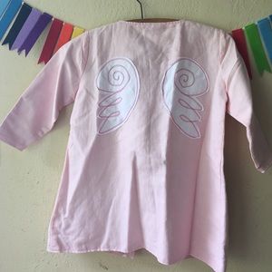 Girls pink two button jacket with hearts and wings